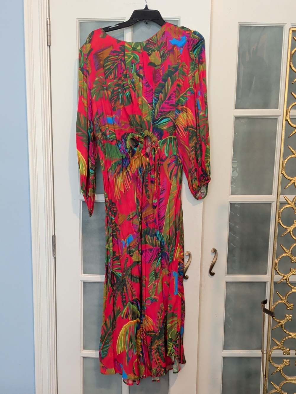 FARM Rio Hot Pink Tropical-Print Long Sleeve Maxi Dress